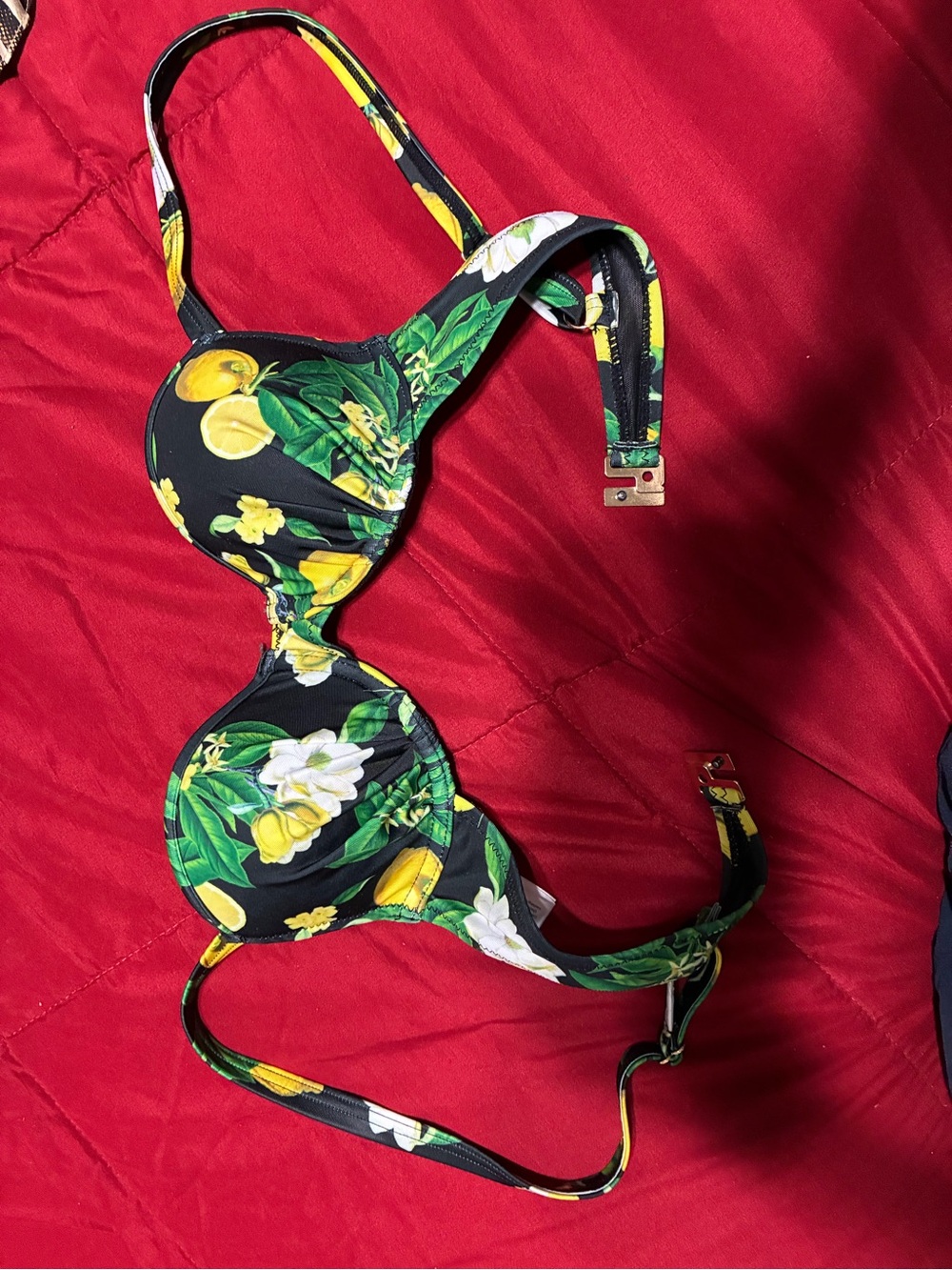 Bettie Page playful promises Floral Lemon Printed Bikini Top size 32b